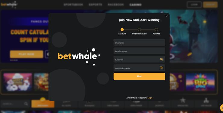 BetWhale gambling site sign up form