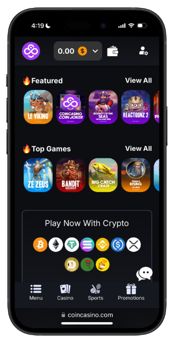 CoinCasino lobby, the best free dice games casino