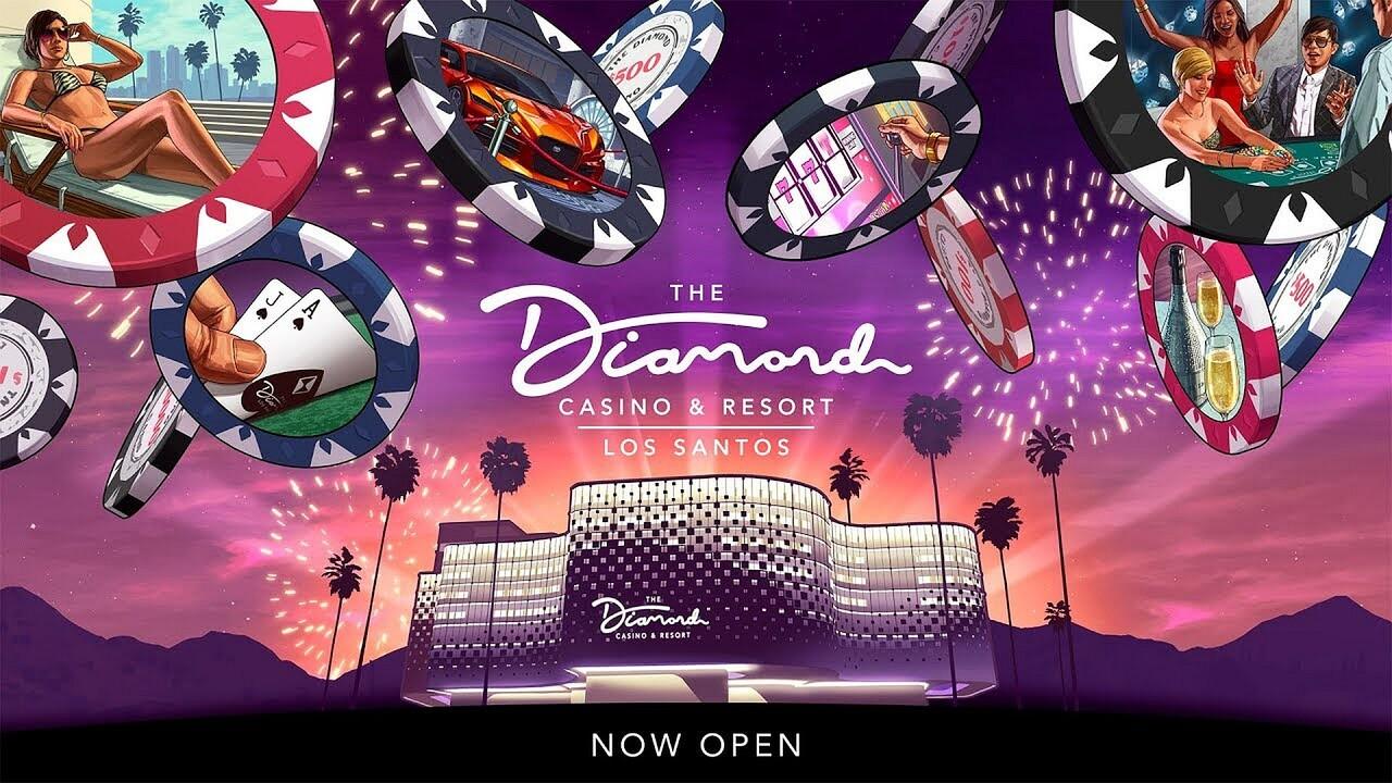 The Diamond Casino & Resort in Los Santos with casino chips and fireworks in GTA V