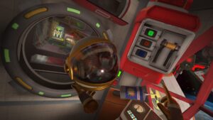I Expect You to Die VR gameplay showing player solving a space mission puzzle with switches and helmet
