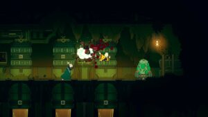 Nine Sols gameplay with a character attacking an enemy in a side-scrolling scene.