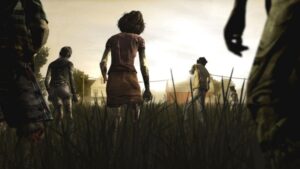 Zombies approaching a farmhouse in The Walking Dead