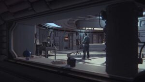 A lone crew member inside Sevastopol station in Alien: Isolation
