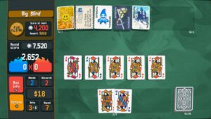 Balatro gameplay showing five Jacks hand boosted by Joker cards