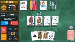 Balatro gameplay showing five Jacks hand boosted by Joker cards