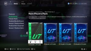EA Sports FC 26 Ultimate Team store showing Rare Players Pack, an example of loot box mechanics in sports games