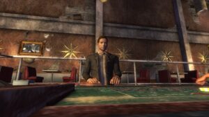 Fallout New Vegas casino dealer at a roulette table