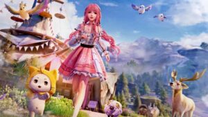 Pink-haired anime girl with animals and fantasy scenery in Gacha Life 2 game artwork