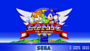 Sonic and Tails on Sonic the Hedgehog 2 start screen with SEGA logo