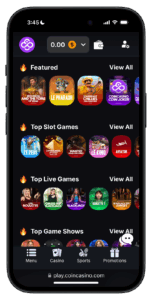 CoinCasino home page on mobile