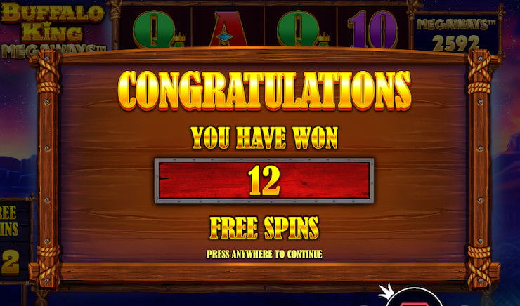 12 free spins activated in Buffalo King Megaways slot