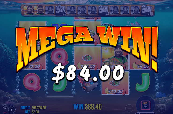 $84 mega win in Big Bass Bonanza 1000 free spins