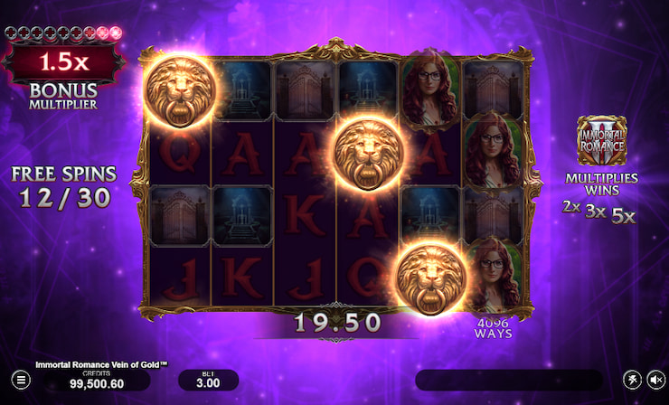 Bonus Multiplier in Immortal Romance Vein of Gold slot