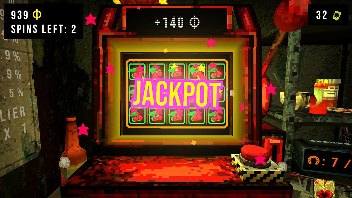 Jackpot screen in CloverPit showing a winning cherry combination on the slot machine
