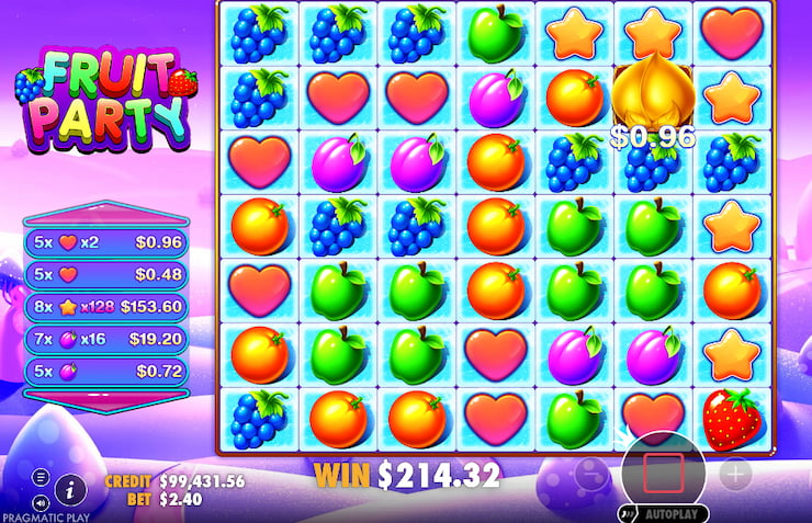 Fruit Party slot showing multiplier bonus rounds