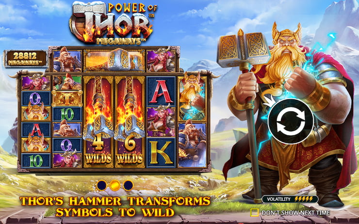 Power of Thor Megaways slot with Thor's Hammer transforming symbols into wilds