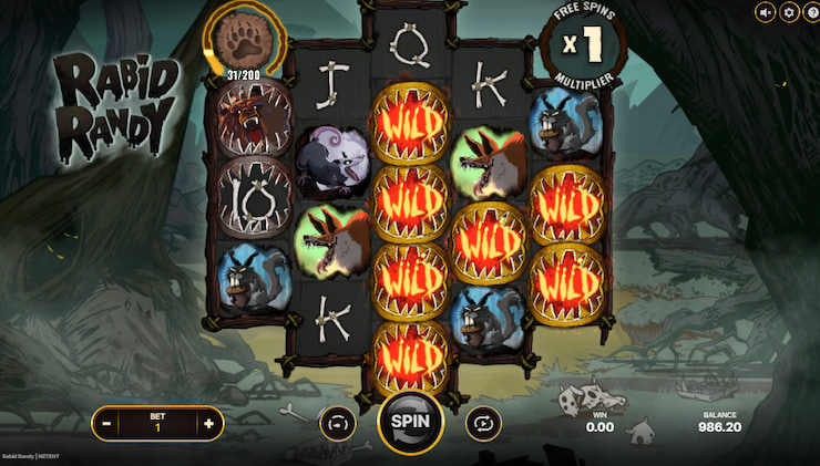 Rabid Randy slot with stacked wild symbols