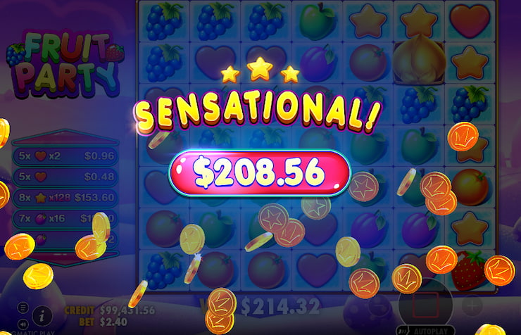 Sensational $208 win in the Fruit Party slot