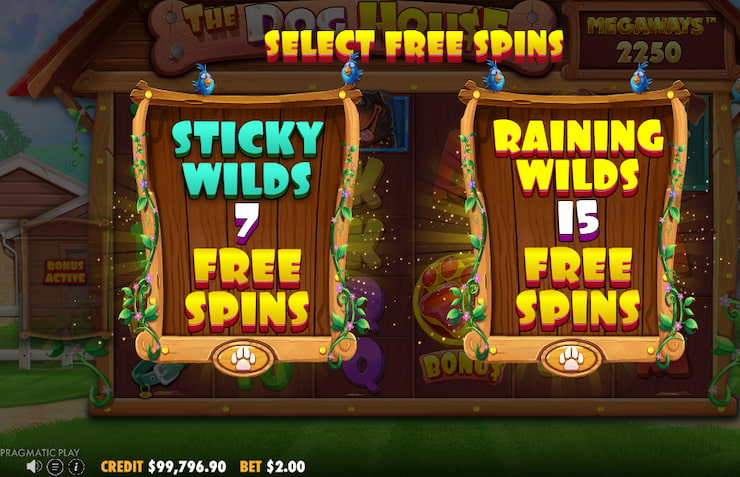 Sticky and Raining Wilds in The Dog House Megaways slot