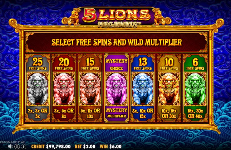 5 Lions Megaways free spins