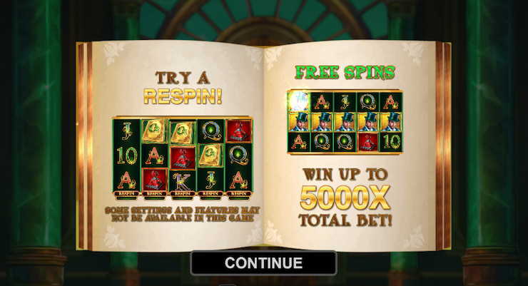 Book of OZ slot respins, free spins bonus features
