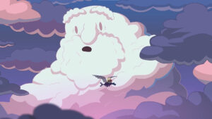 Flying past a giant cloud face in Lost in Play