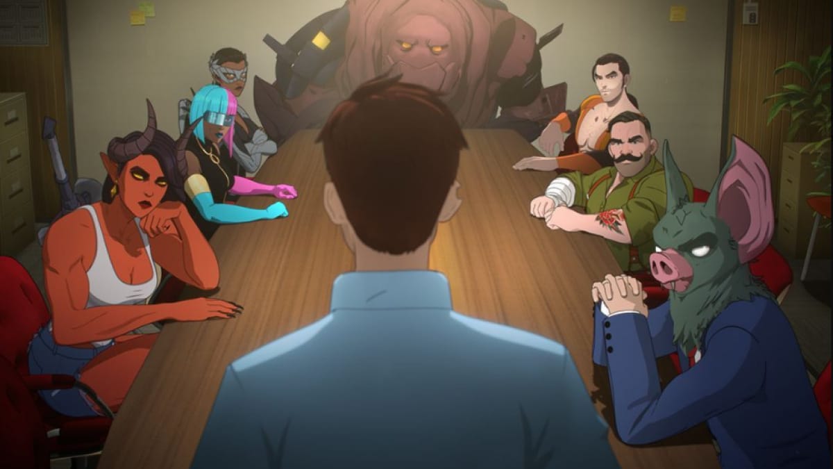 Meeting scene with hero team in Dispatch