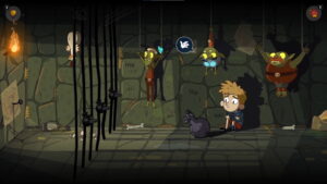 Toto trapped in a dungeon with goblins in Lost in Play