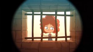 Gal looks sadly through prison bars in Lost in Play