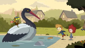Toto and Gal meet a goblin riding a giant bird in Lost in Play