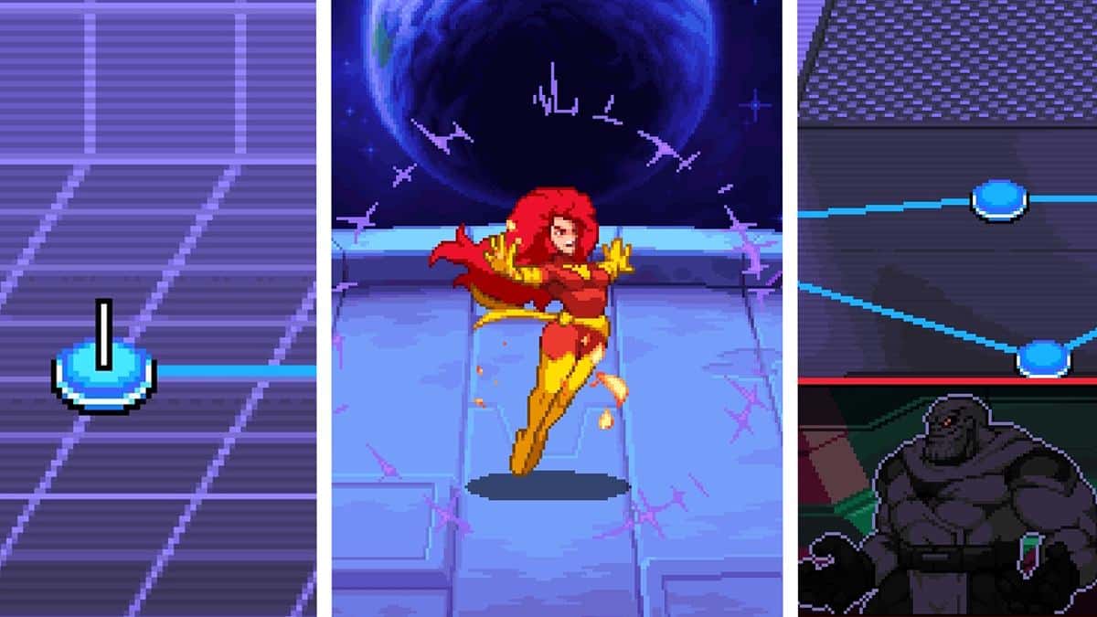 Marvel Cosmic Invasion Phoenix transformation scene with Jean Grey during Mission 7 boss fight.