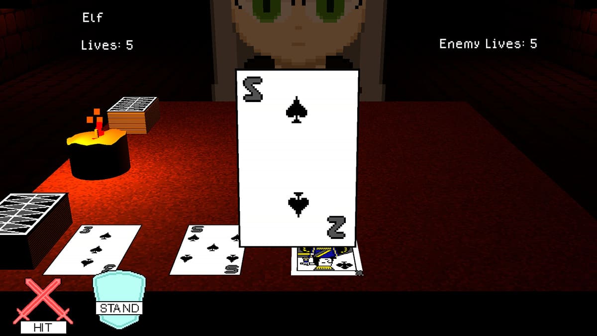 Player faces an opponent during a blackjack battle in The Tower of 21