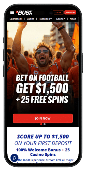 Mobile screenshot of the BUSR NFL sportsbook homepage.
