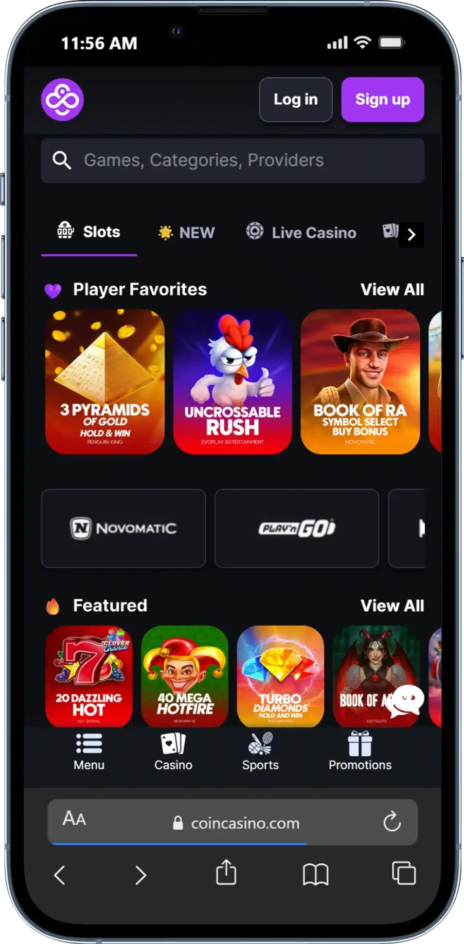 CoinCasino game lobby - a top online casino in Ireland