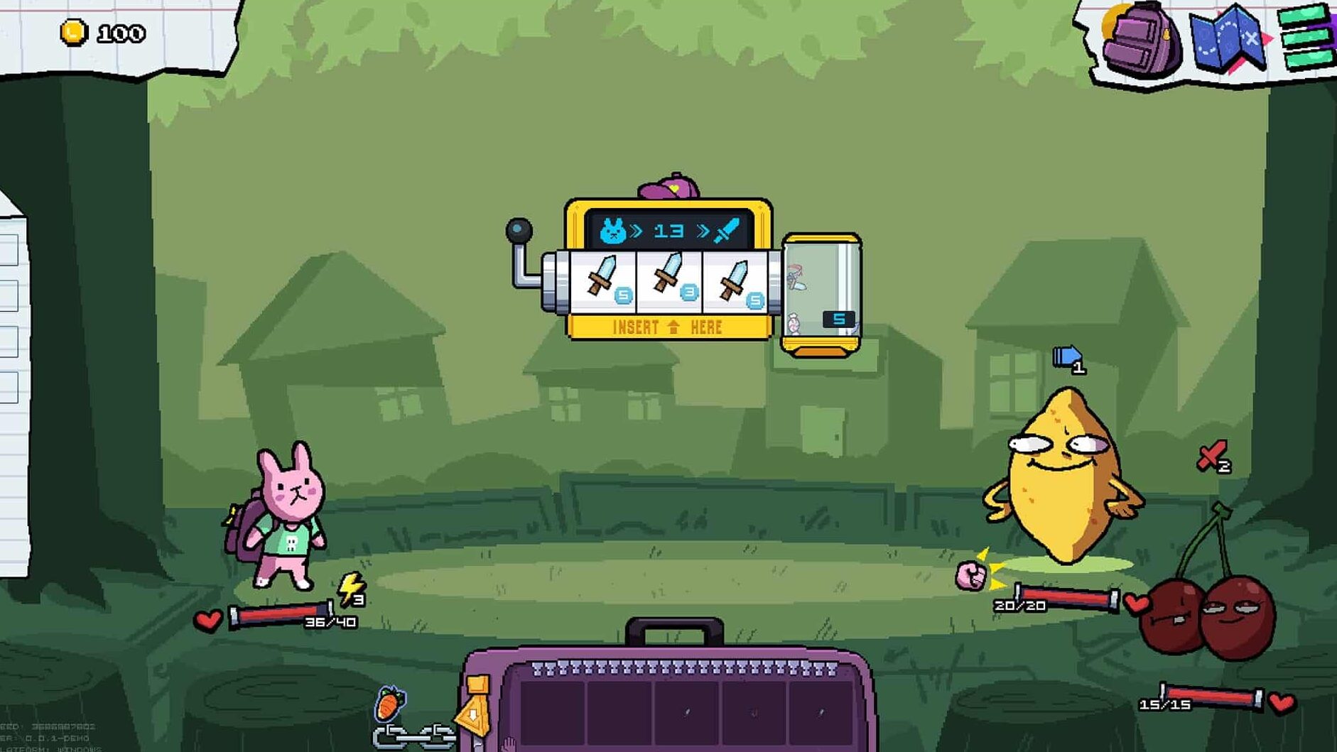 An image of a video game screenshot for the game Slot or Not which features a turn-based battle interface