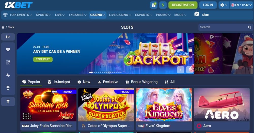 Exemple d'interface de casino en ligne