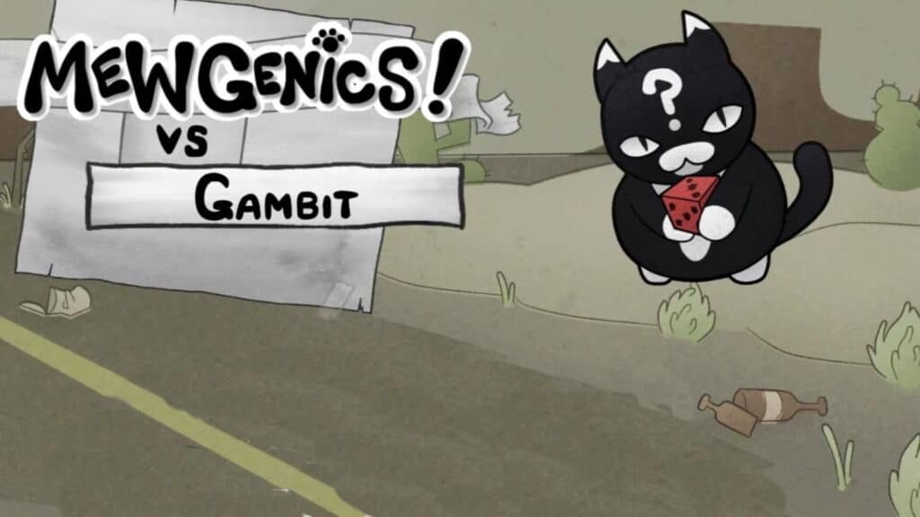 Mewgenics boss screen showing Gambit with dice and a question mark