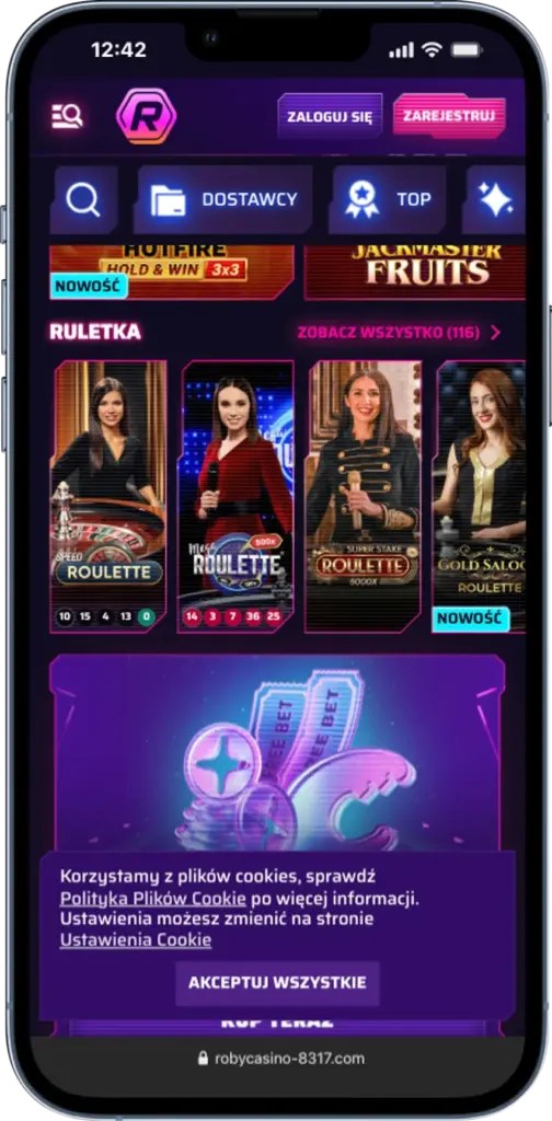 RobyCasino - interfejs lobby gier