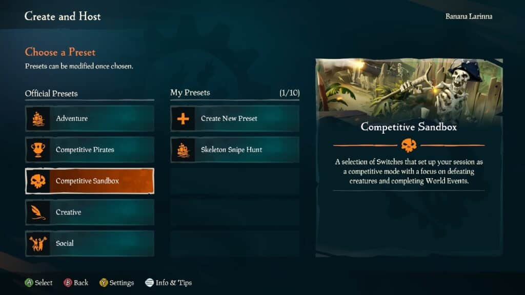sea of thieves custom seas presets