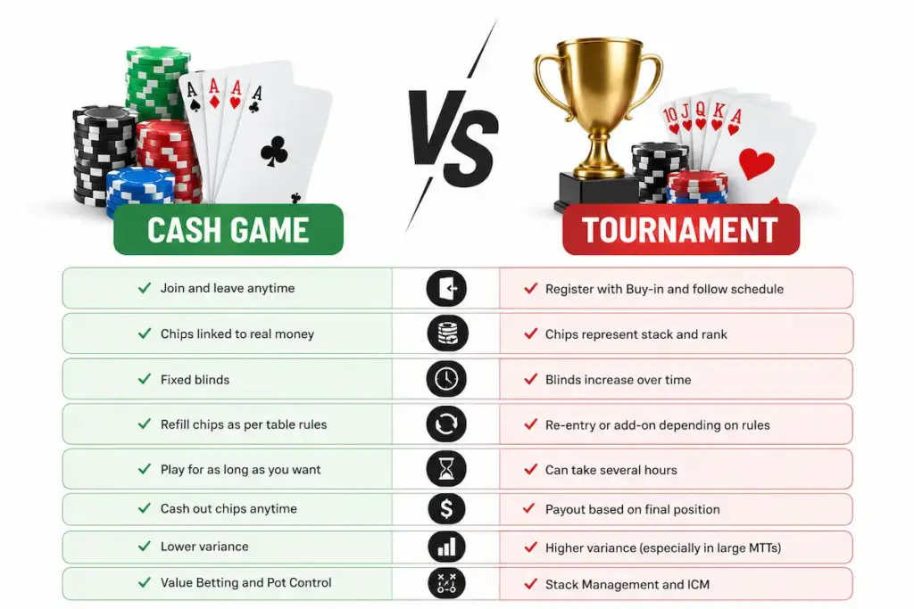 Cash Game กับ Tournament แตกต่างกันอย่างไร